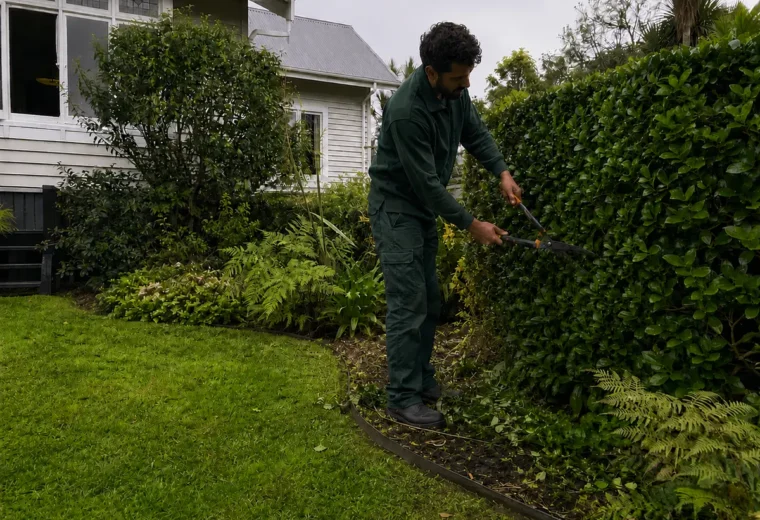 Neatly maintained residential lawn and garden borders