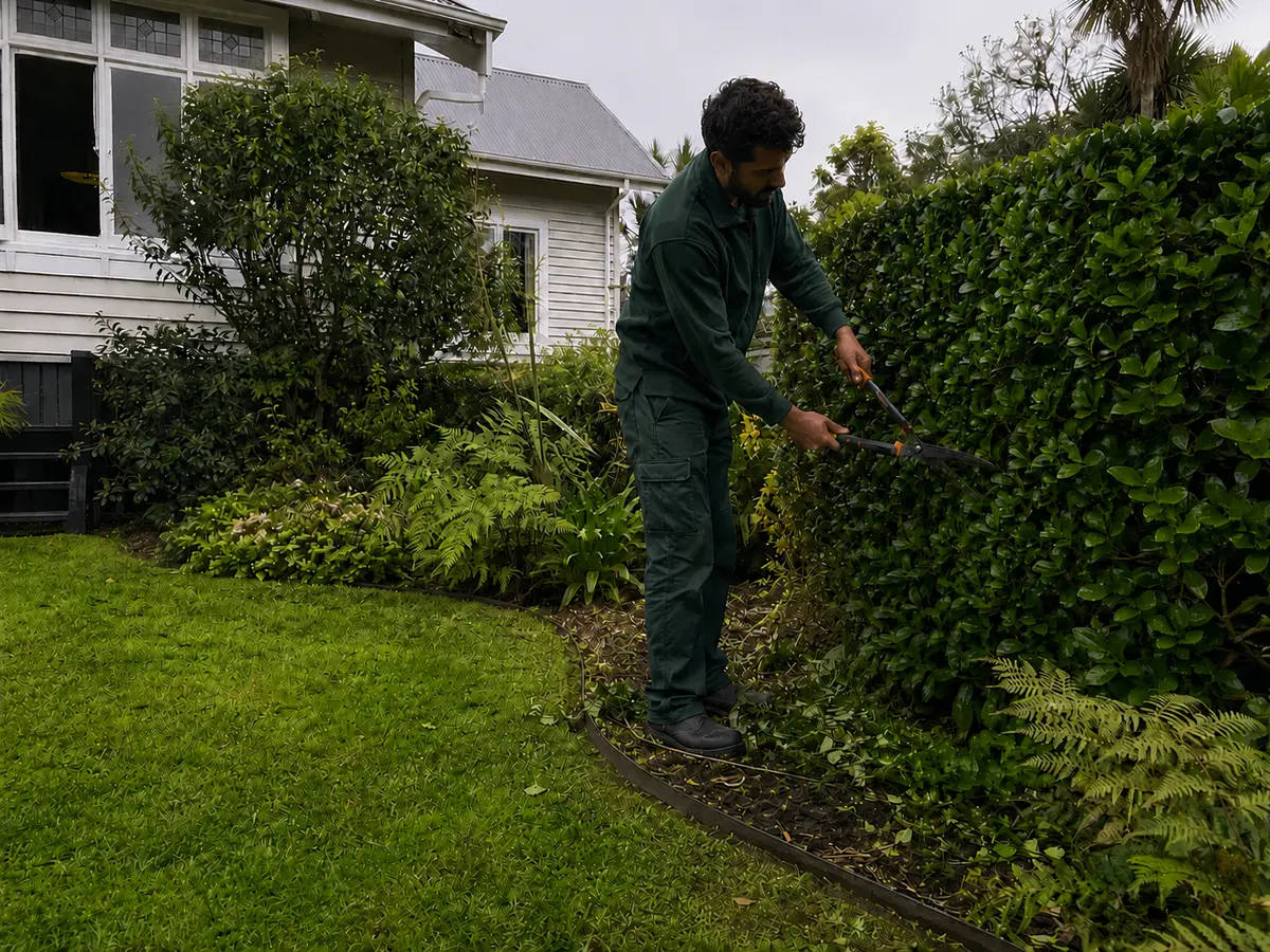 Neatly maintained residential lawn and garden borders