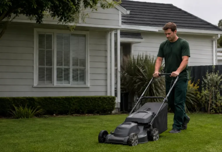 Green spring lawn being prepared for regular care