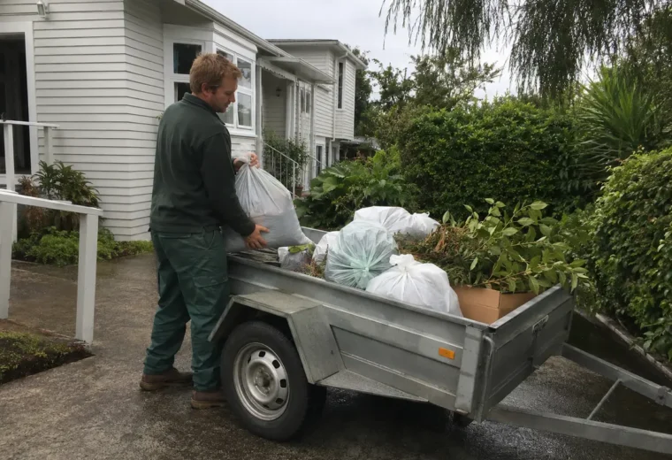 Garden waste and outdoor rubbish separated for removal